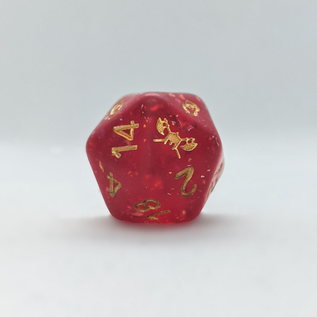 Frosted Efreet's Eye™️ - Red with Foil Inclusions and Gold Numbers Dic ...