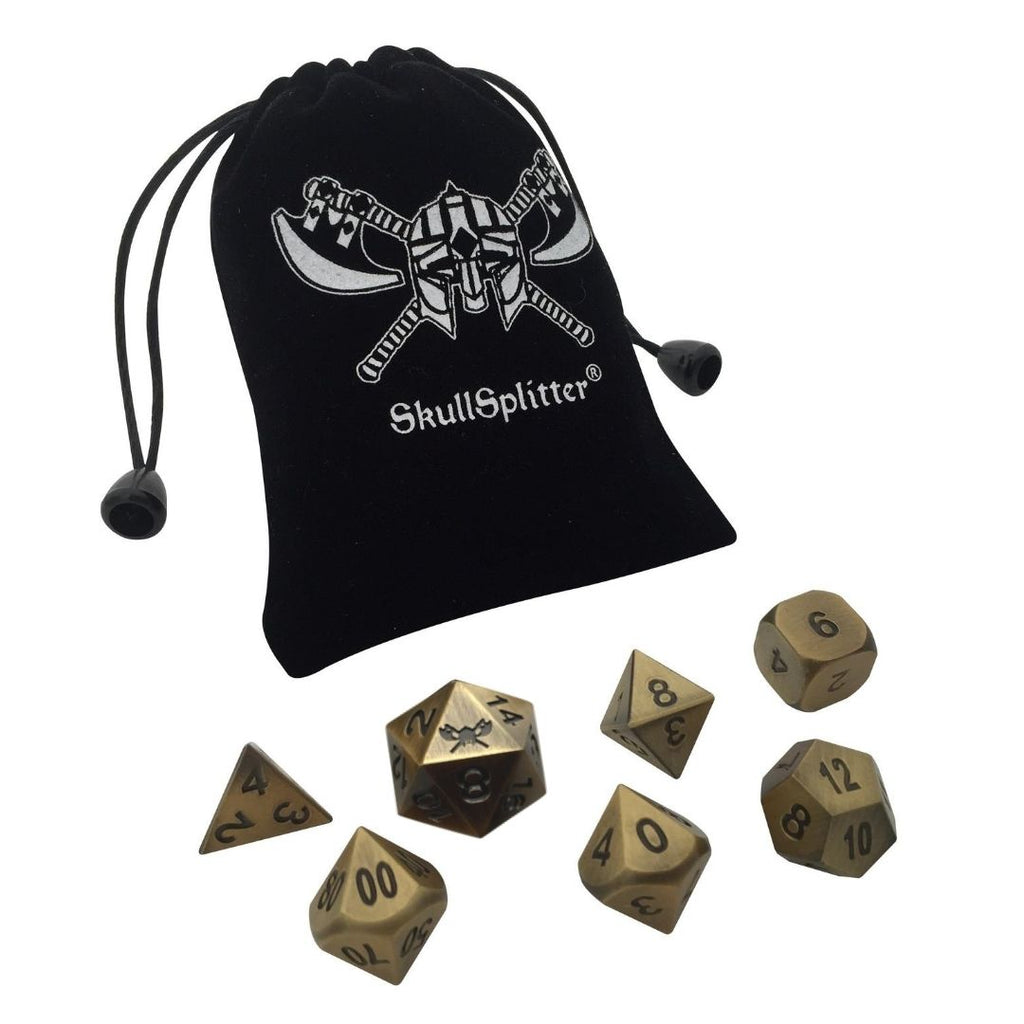 Antique Gold Color with Black Numbering Metal  Dice (7 Die in Pack)