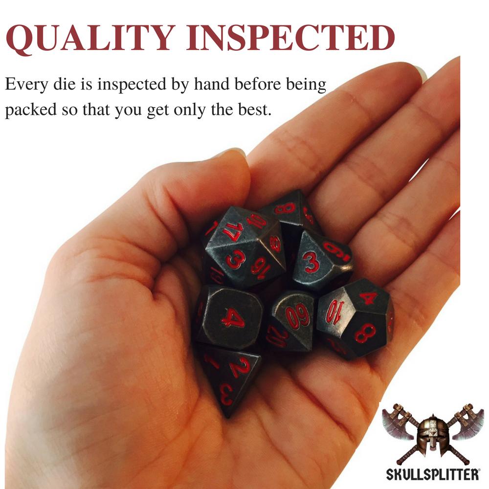 Metal Dice - Butcher's Bill Metal Set | Industrial Gray With Red Numbering Metal Dice (7 Die In Pack)