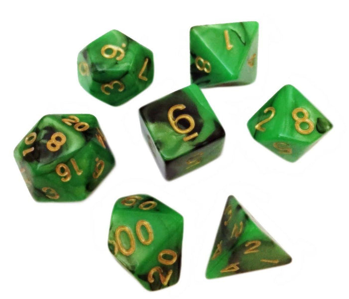 Green and Black Swirled Color - Pack of 7 Polyhedral Dice (7 Die in Se ...